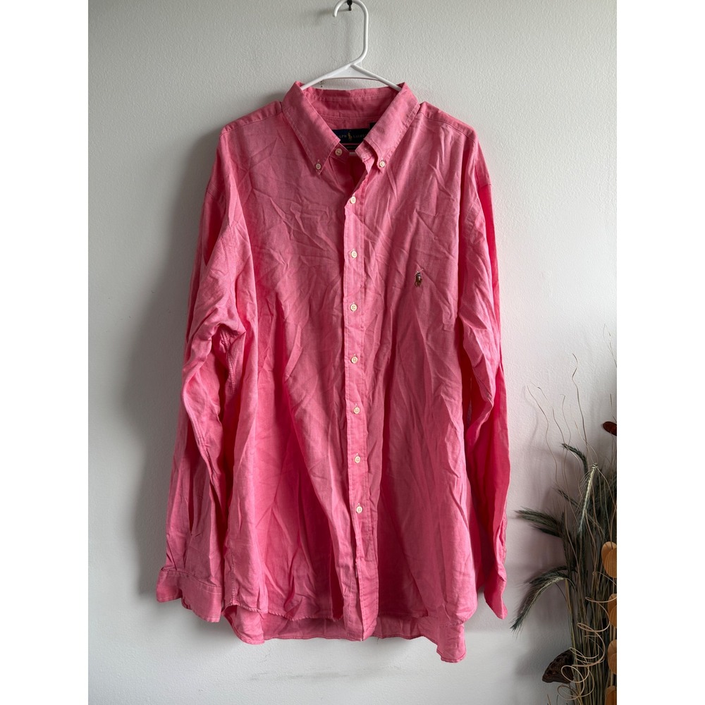 Ralph Lauren Mens Pink Chambray Oxford Button‎ Down Shirt 2XLT Big & Tall 3781